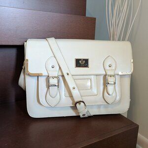 Cream Faux Leather Messenger Bag